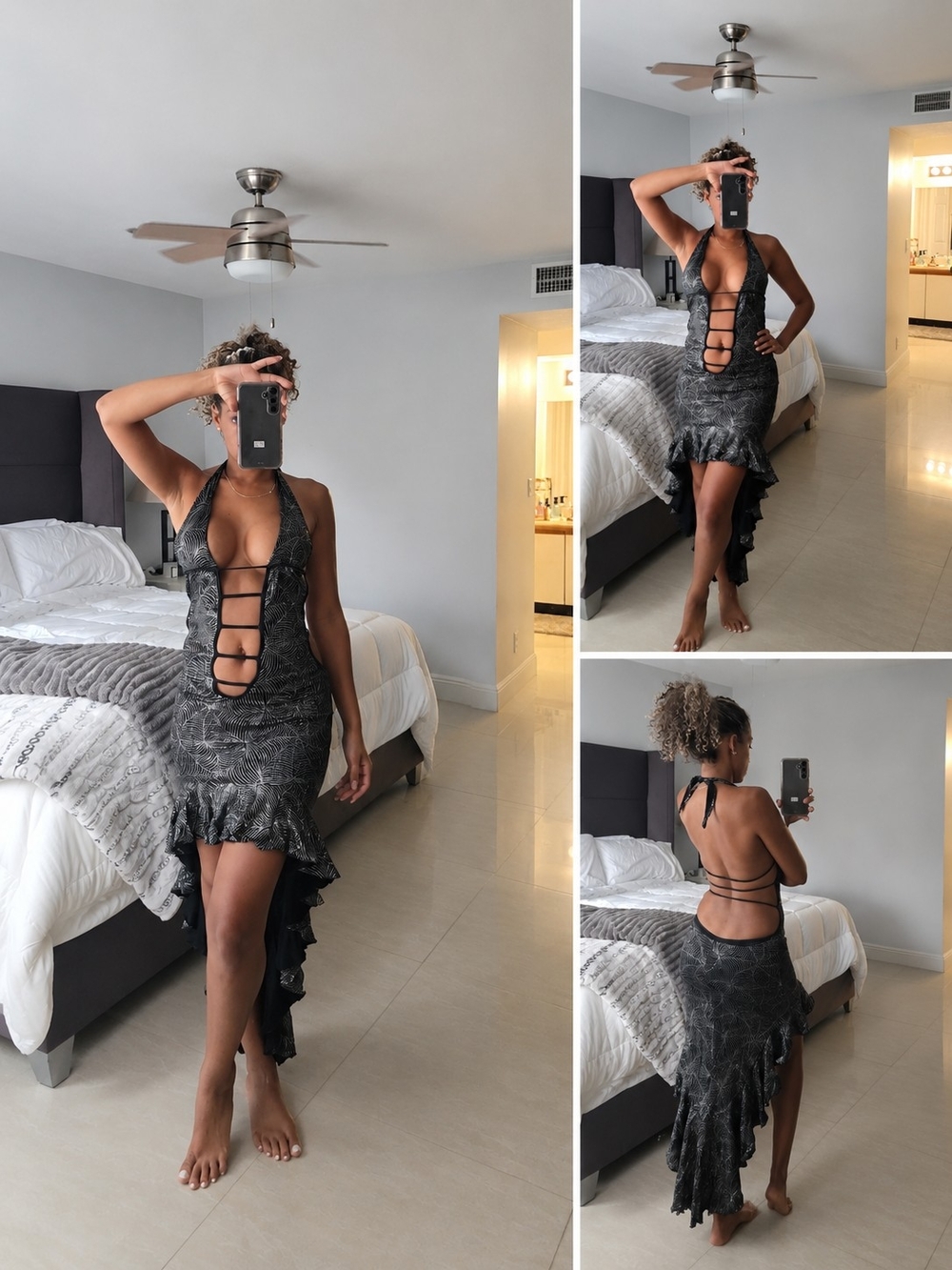 Black Strappy Ruffle High-Low Dress